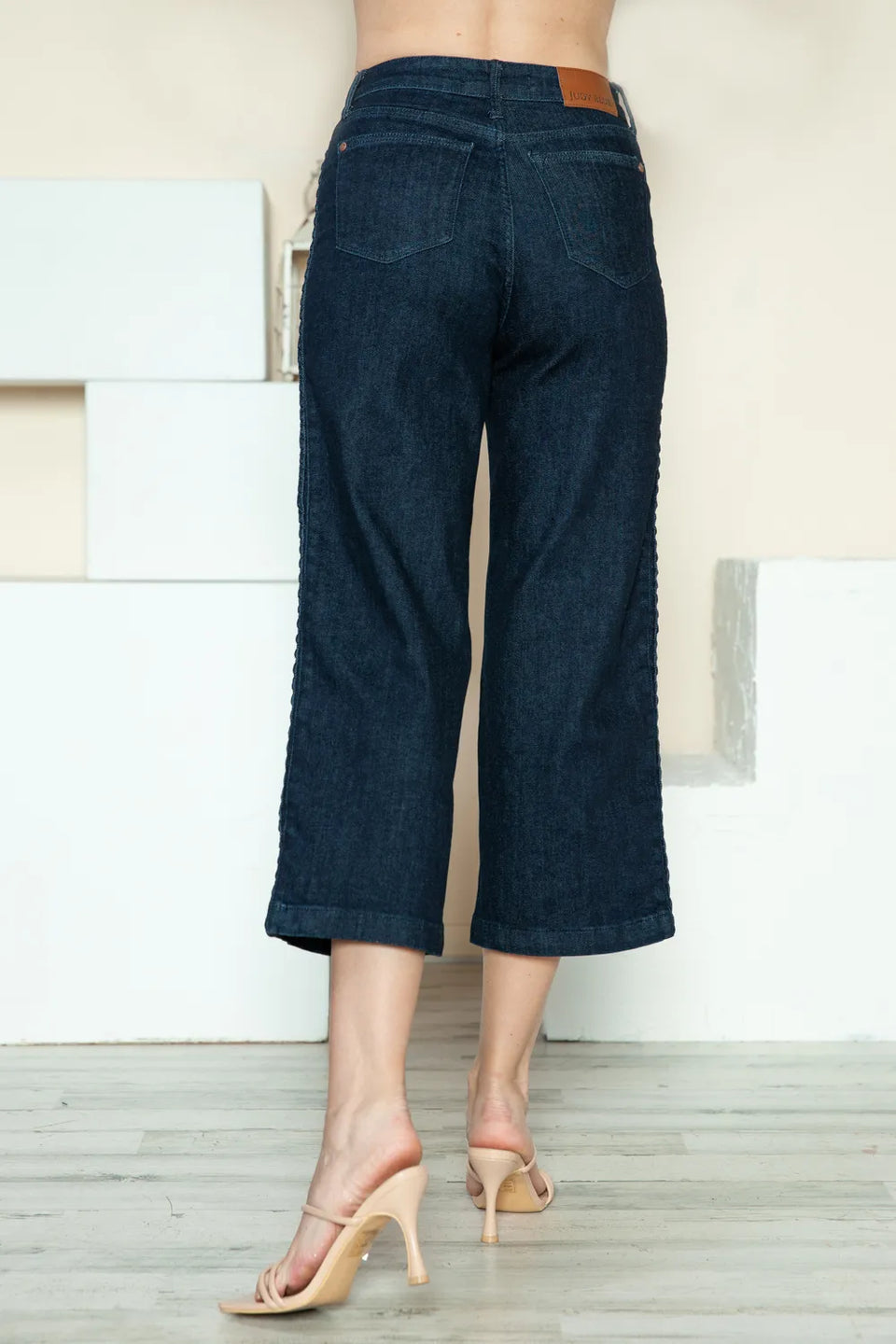 Judy Blue Side Seam Braid Crop Wide Leg Jeans