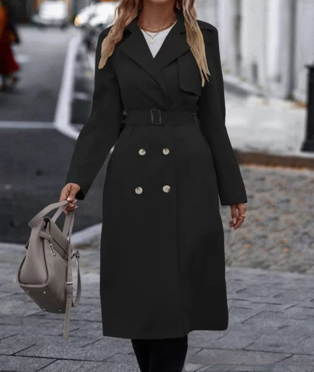 Dubbelknäppt trenchcoat med skärp