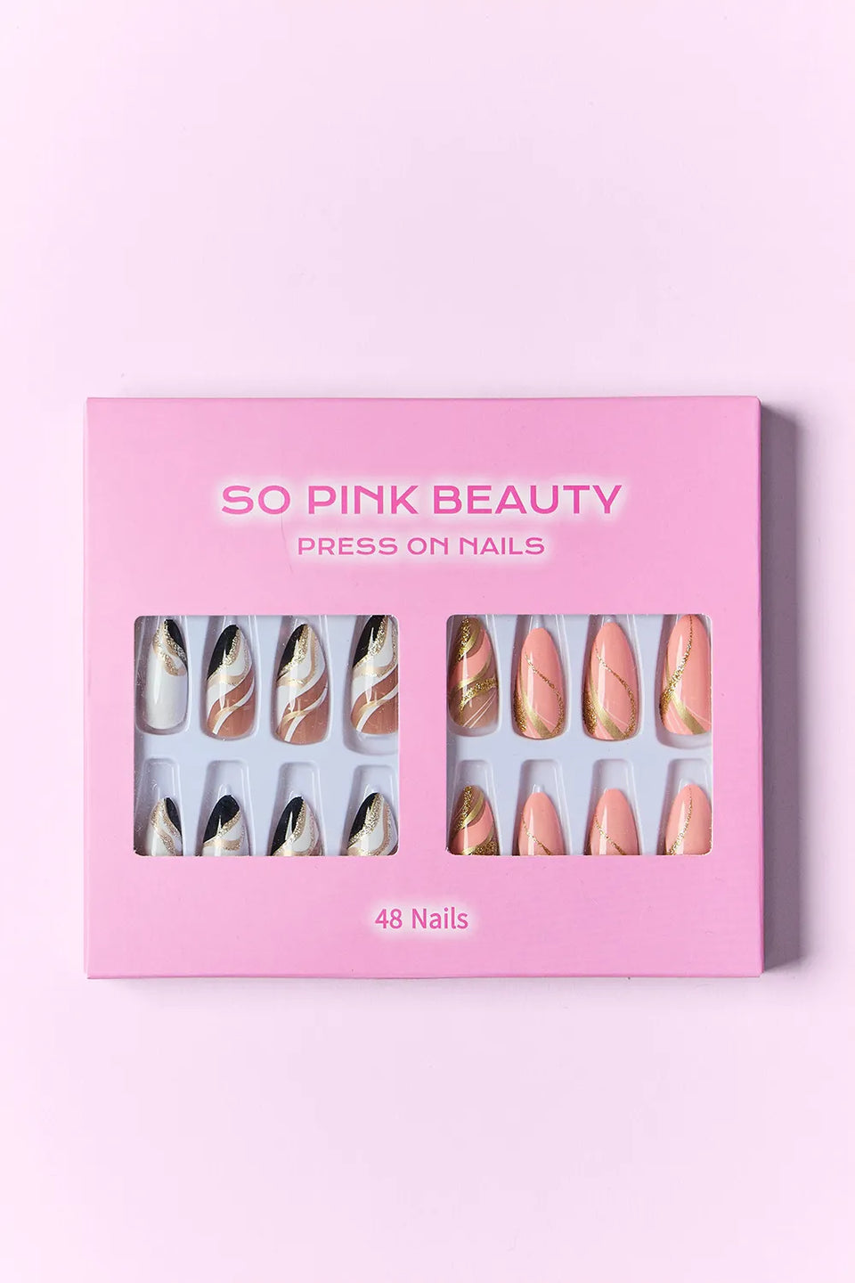 SO PINK BEAUTY Press-On Nails 2-Pack – Marbled Magic, Lover Girl, Dreamy, Heartbreaker