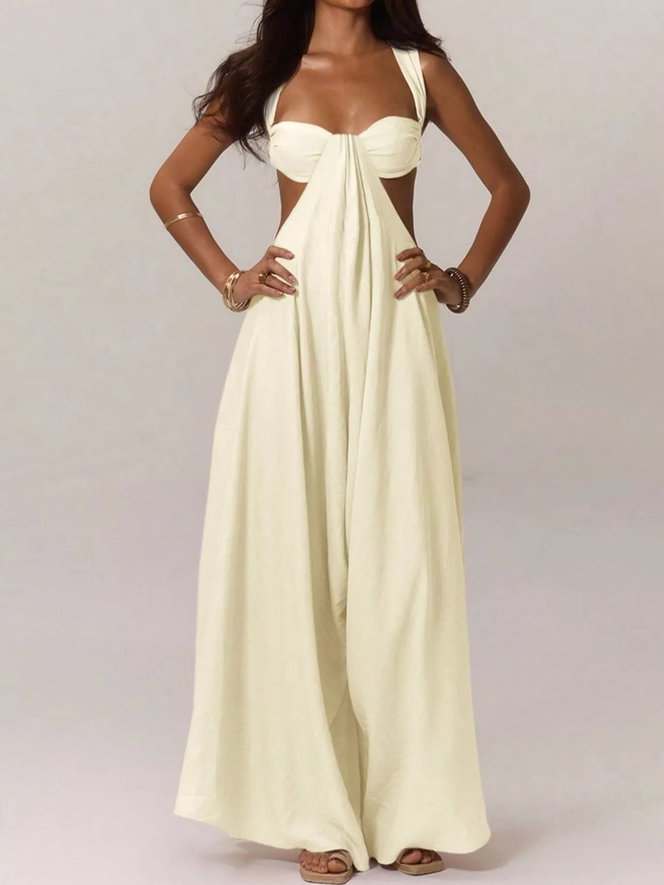 Backless Wide-Leg Jumpsuit with Cut-out Detail