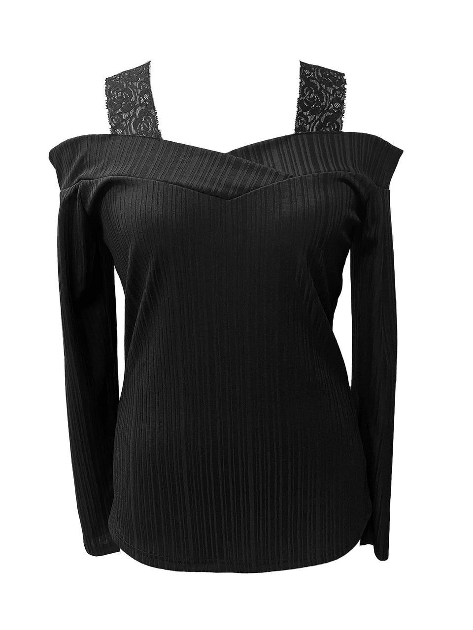Off shoulder-topp med spetsdetaljer och v-ringning