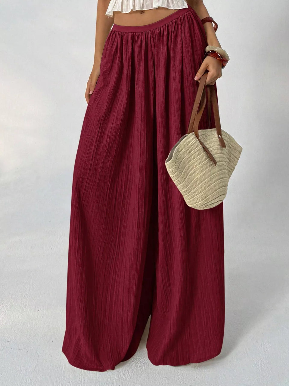 High-Waisted Wide-Leg Pleated Casual Pants