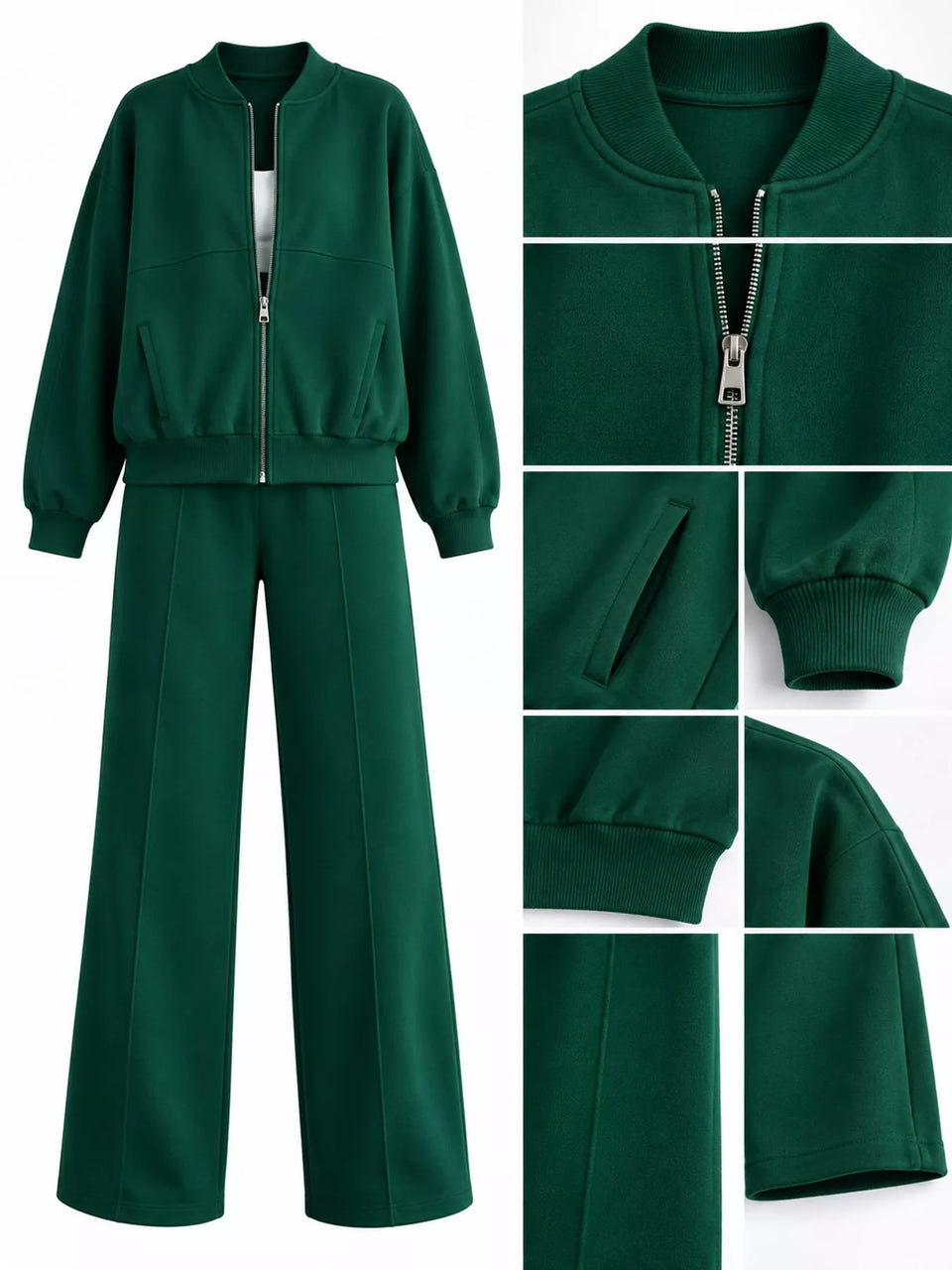 Casual Zip-Up Jacket and Wide-Leg Sweatpants Set