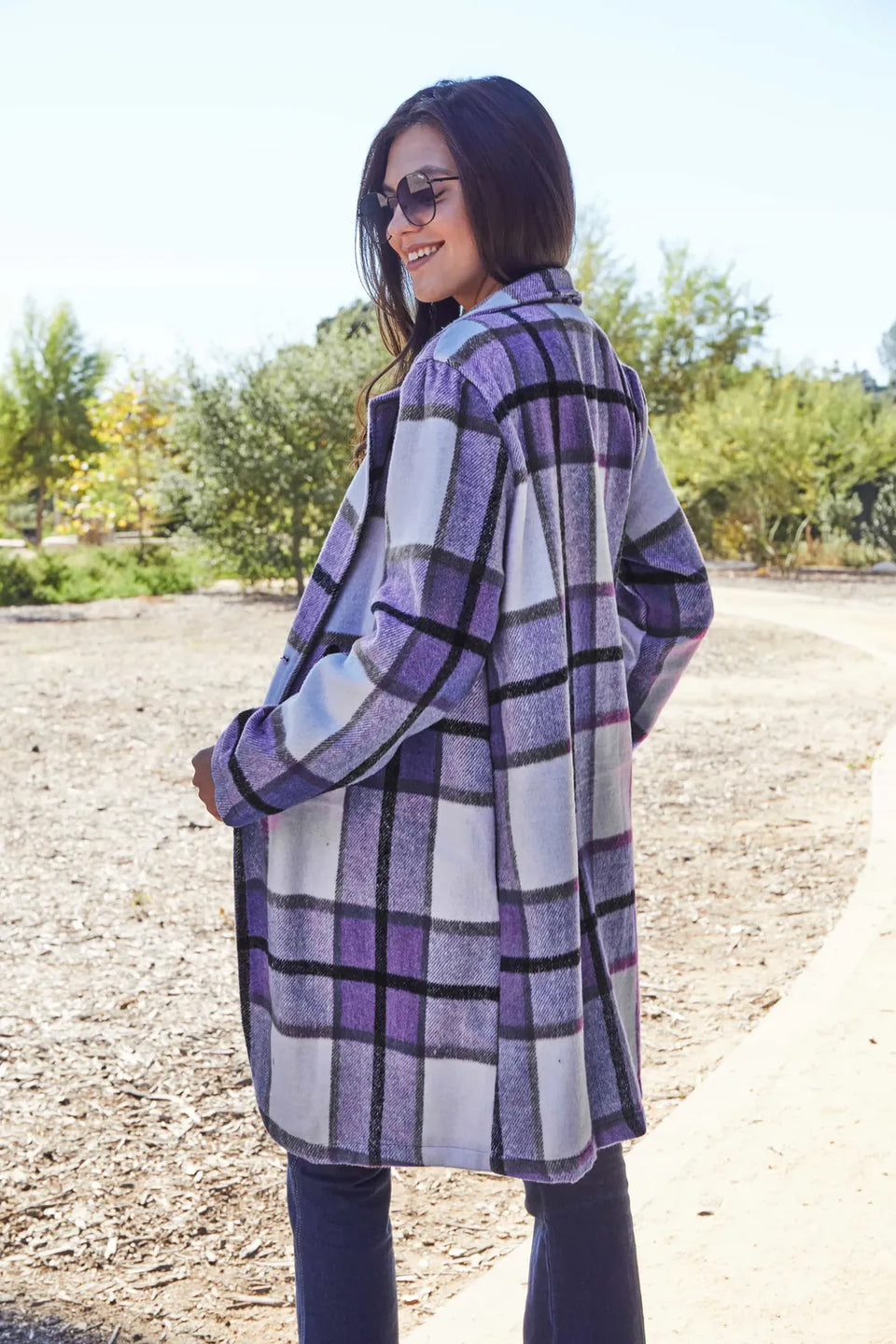 Double Take Plaid Button-Up Lapel Collar Coat