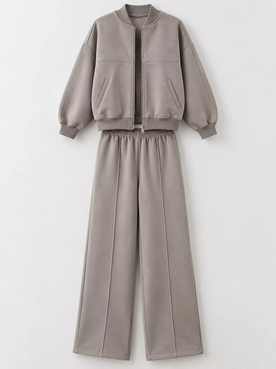 Casual Zip-Up Jacket and Wide-Leg Sweatpants Set