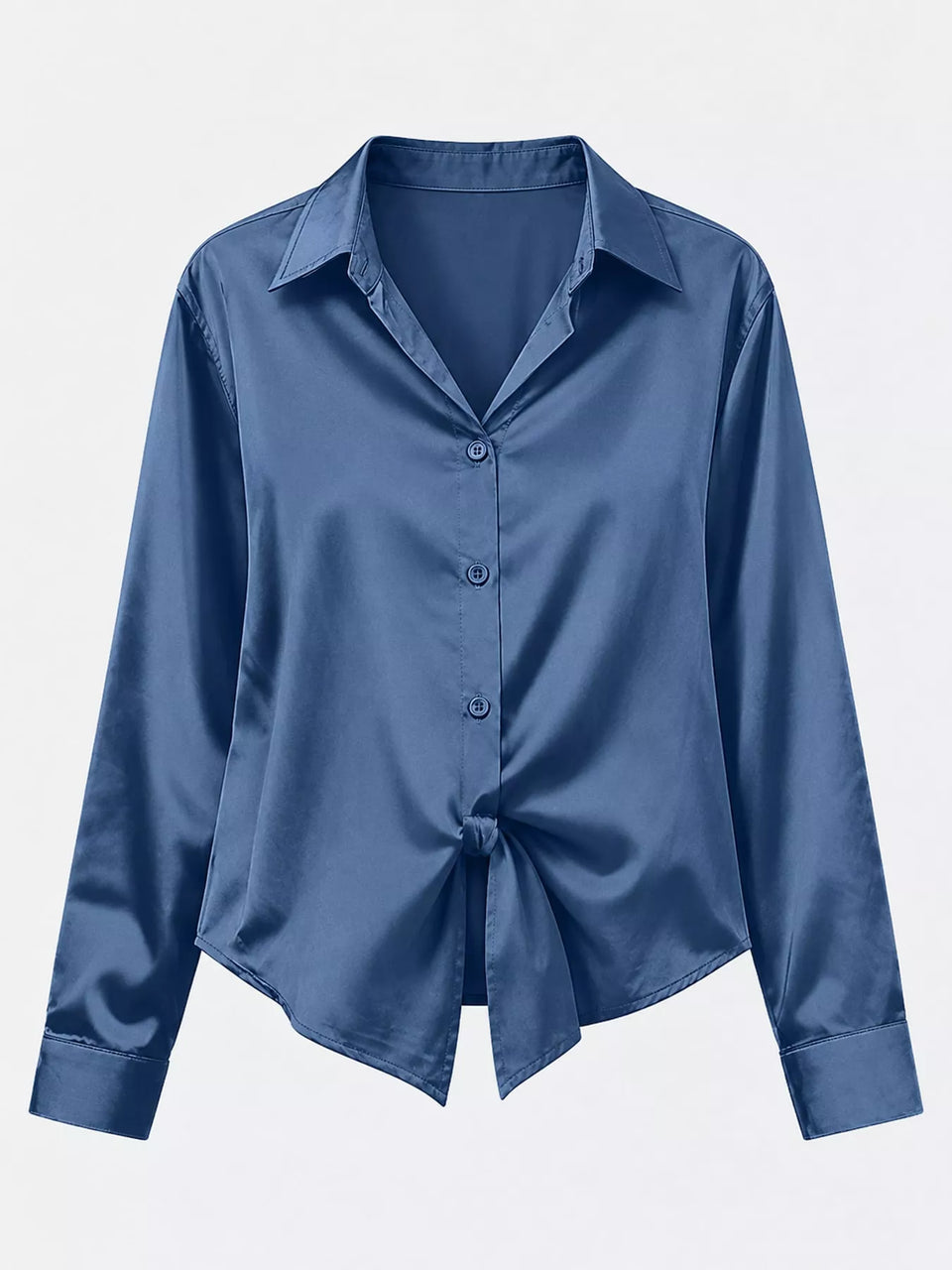Satin Button-Down Long Sleeve Shirt