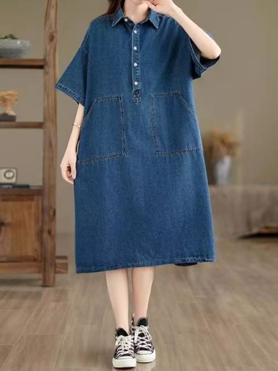 Button Front Denim Shirt Dress