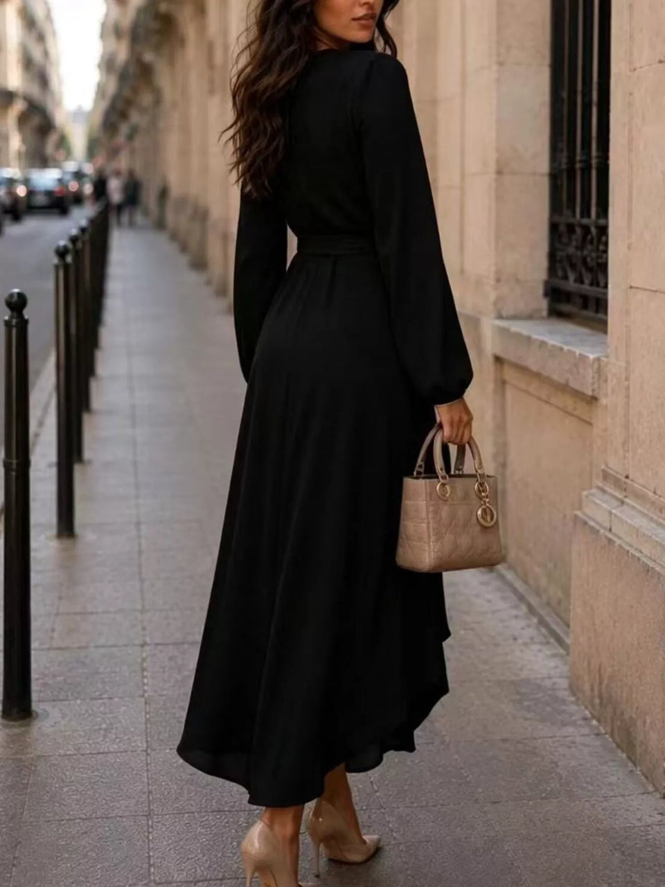 Long Sleeve Wrap Dress with Waist Tie