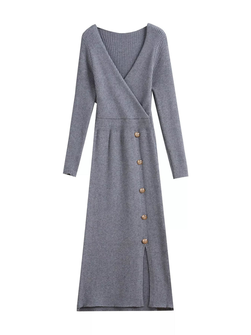 Decorative Button Ribbed Knit Sweater Dress