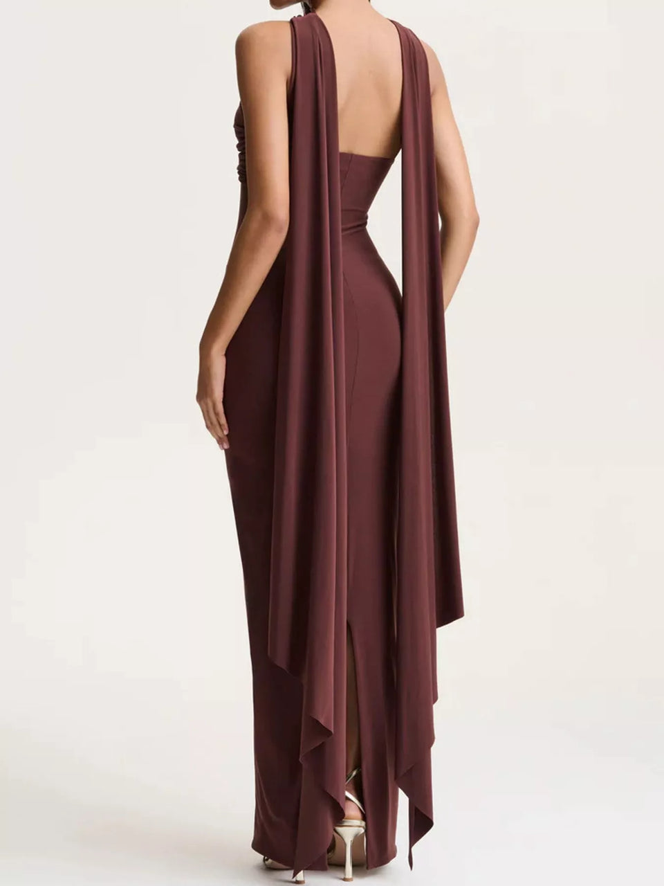 Strapless Ruched Bodycon Maxi Dress with Scarf