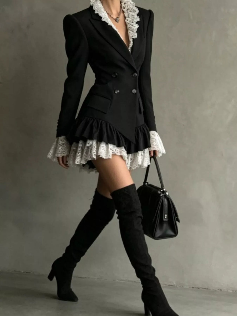Lace Trim Blazer Dress
