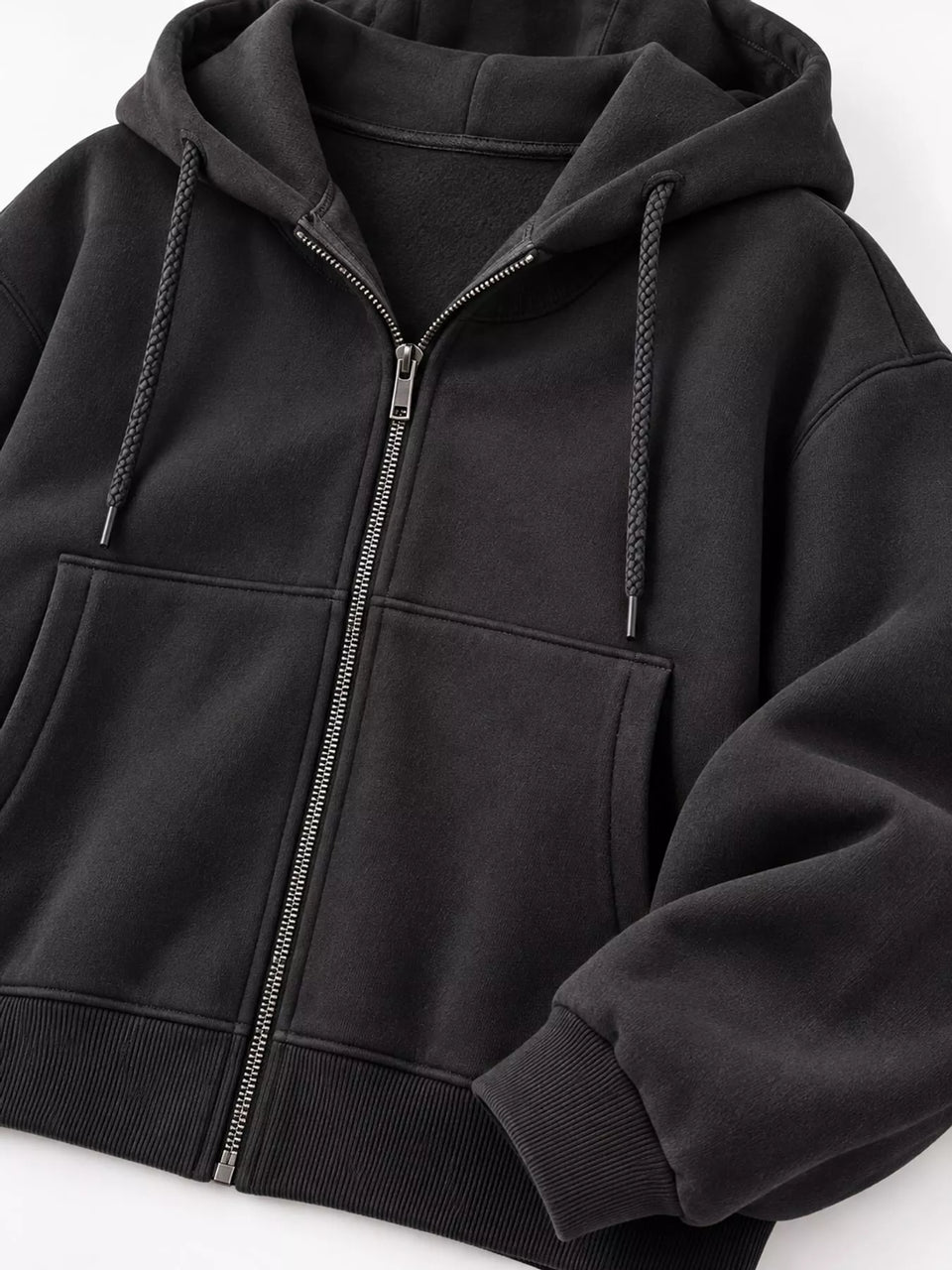 Oversized Zip-Up Cropped Hoodie