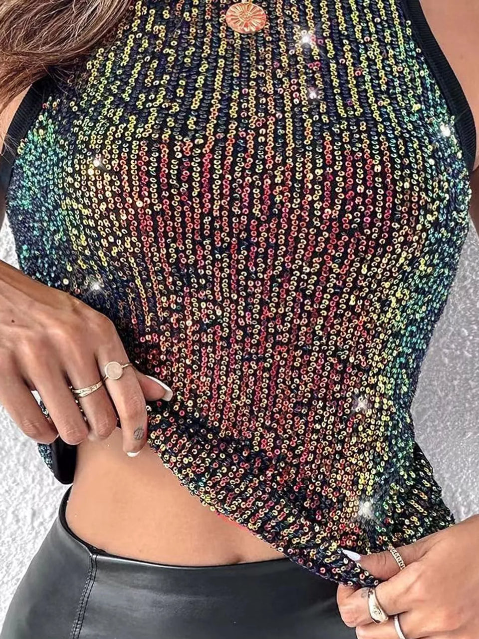 Sequin Round Neck Tank